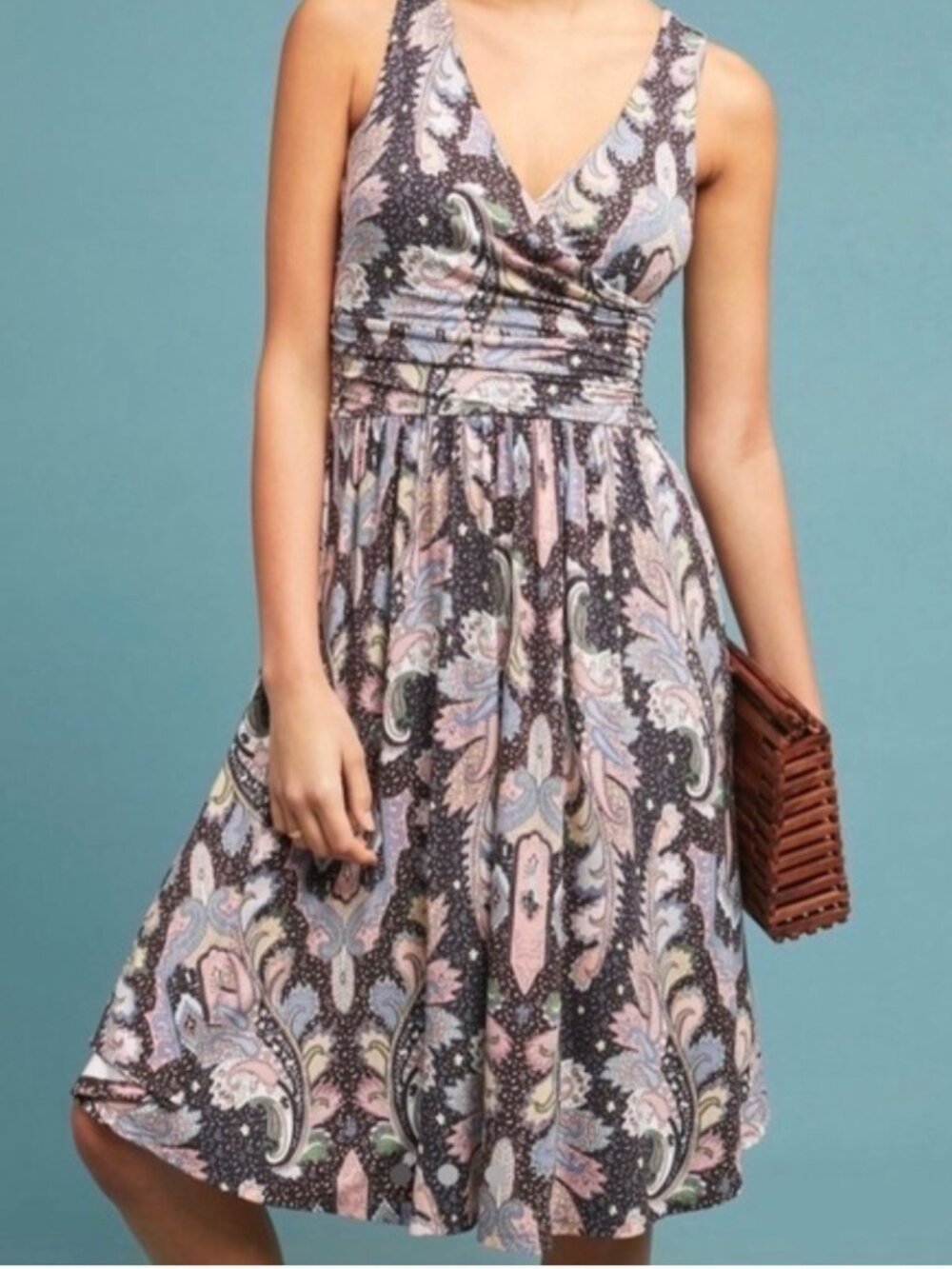 Maeve | Anthropologie Leslie Purple Paisley Print Midi Dress | Size XL